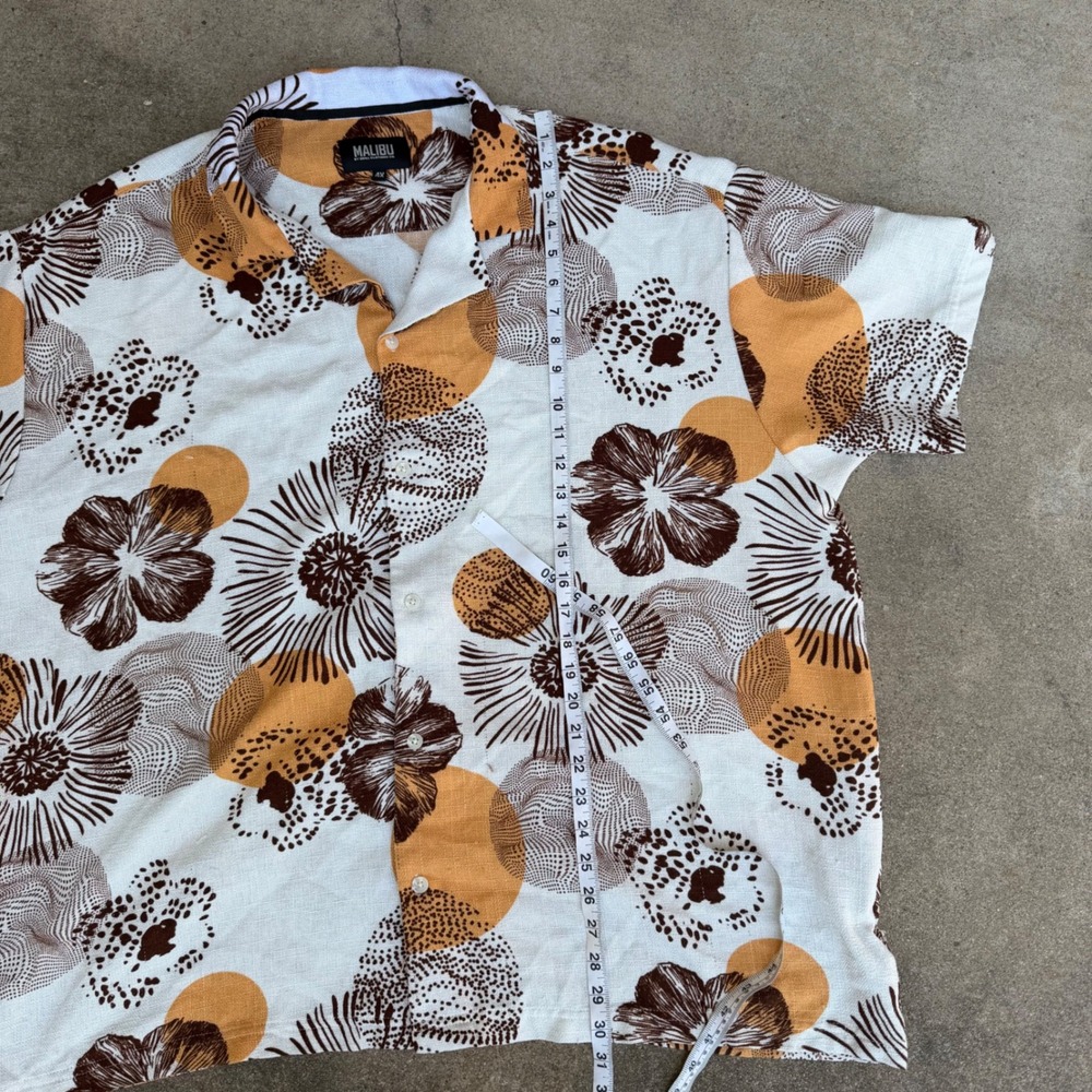 Malibu by Drill Clothing Co Mens 4X Abstract Floral Button Up Shirt Brown Ochre - Picture 6 of 8